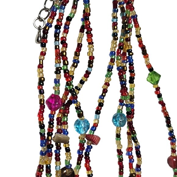 Handmade Abstract Glass Pendant Necklace Boho Colorful Seed Beaded Jewelry Women - Picture 6 of 11